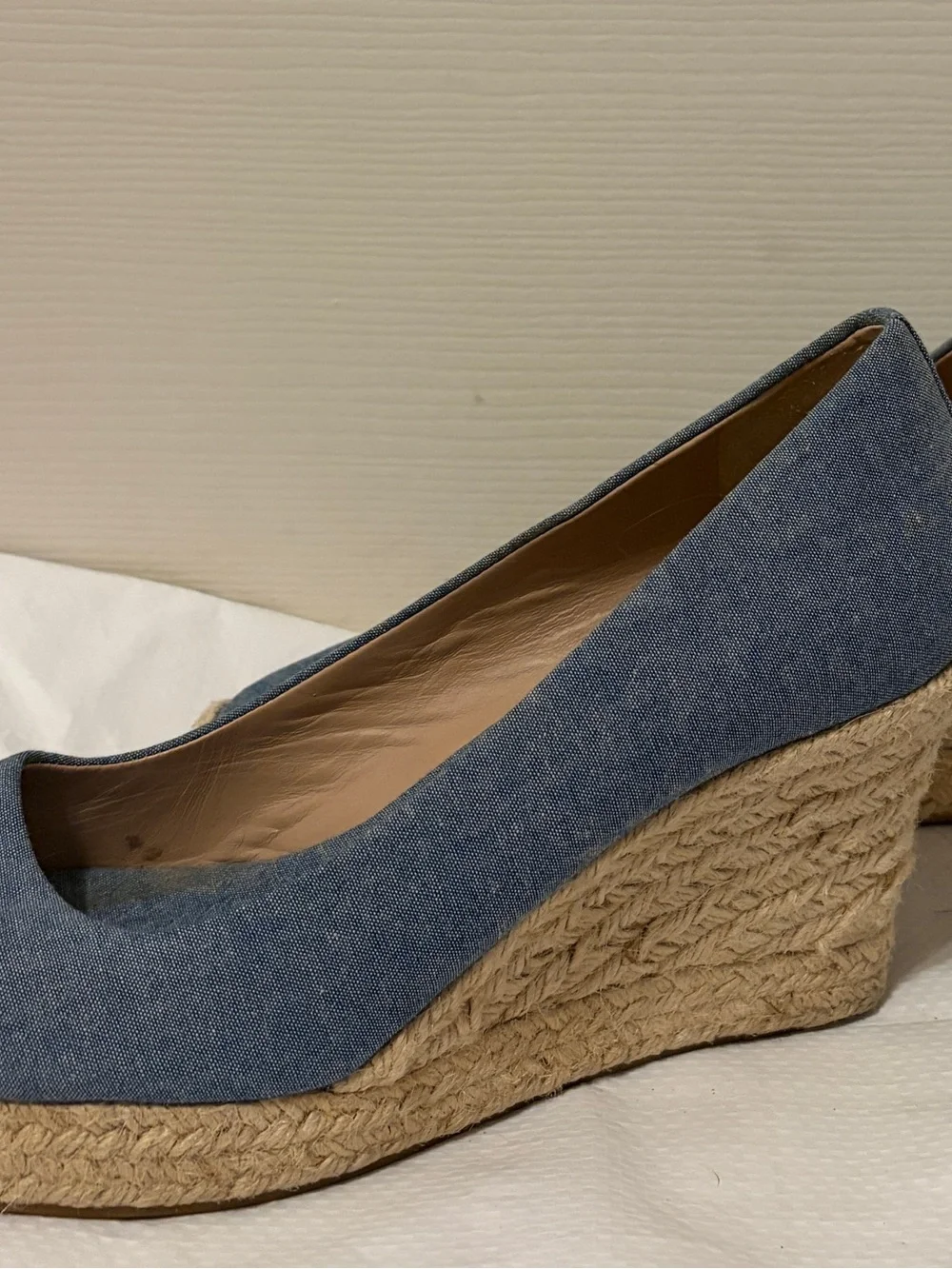 J. Crew Blue Denim Espadrille Wedges